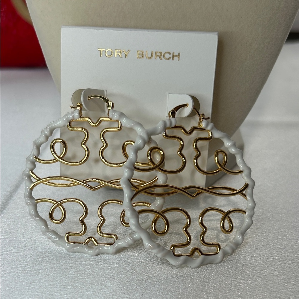 Brand new Tory Burch gold and white earrings